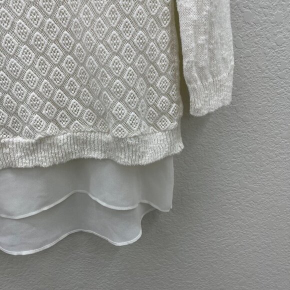 Lucky Brand Cream Open Split Back Knit Sheer Sweater Blouse Top Womens sz Small - Picture 4 of 8